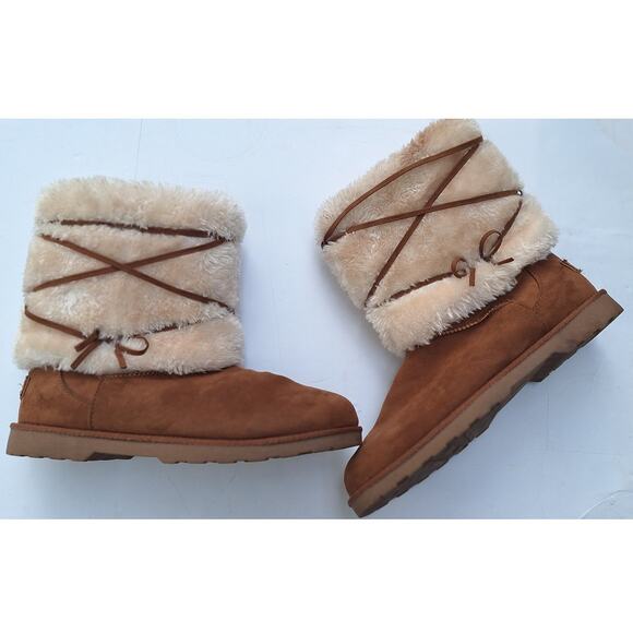 Makalu California Faux Suede and Faux Fur Cozy Fuzzy Ankle Boots Booties Tan 10 - Picture 1 of 13